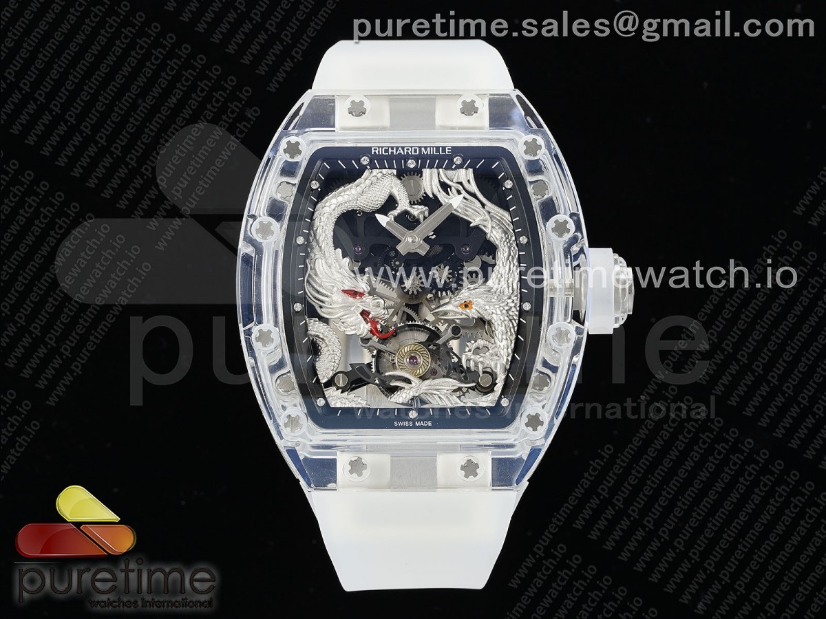 [RMF] Richard Mille RM57 Transparent Tourbillon Silver Dragon Eagle Dial on Transparent Rubber Strap