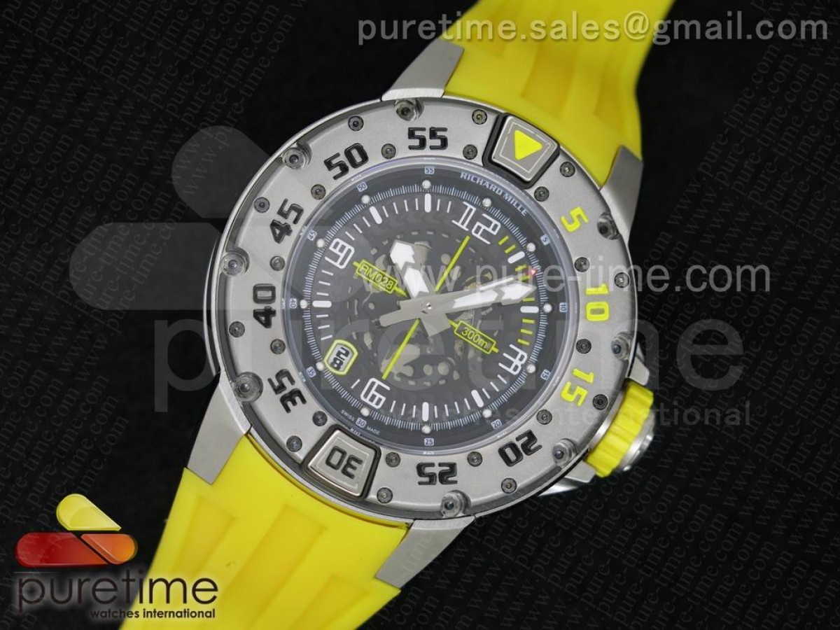 [RMF] Richard Mille RM028 47mm SS Yellow Black Skeleton Dial on Yellow Rubber Strap A7750