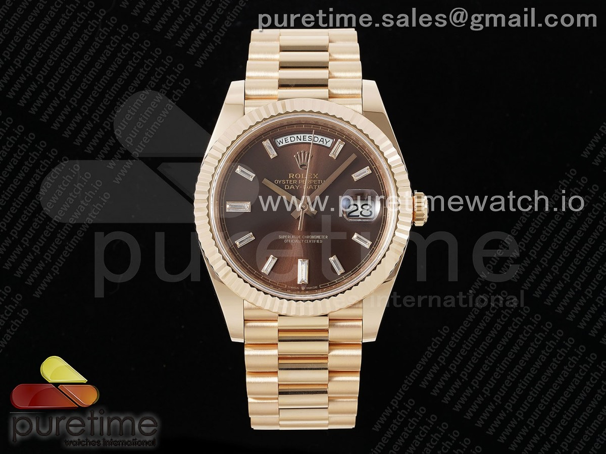 [ARF] Rolex Day Date 40 RG 228235 Brown Dial Crystal Markers on President Bracelet VR3255