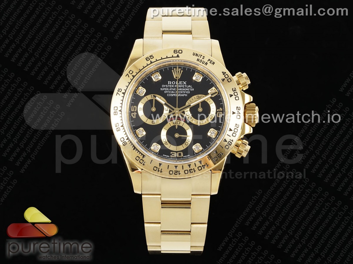 [QF] Rolex Daytona 116508 Black Diamonds Dial on YG Bracelet SH4130 V3 (Gain Weight)