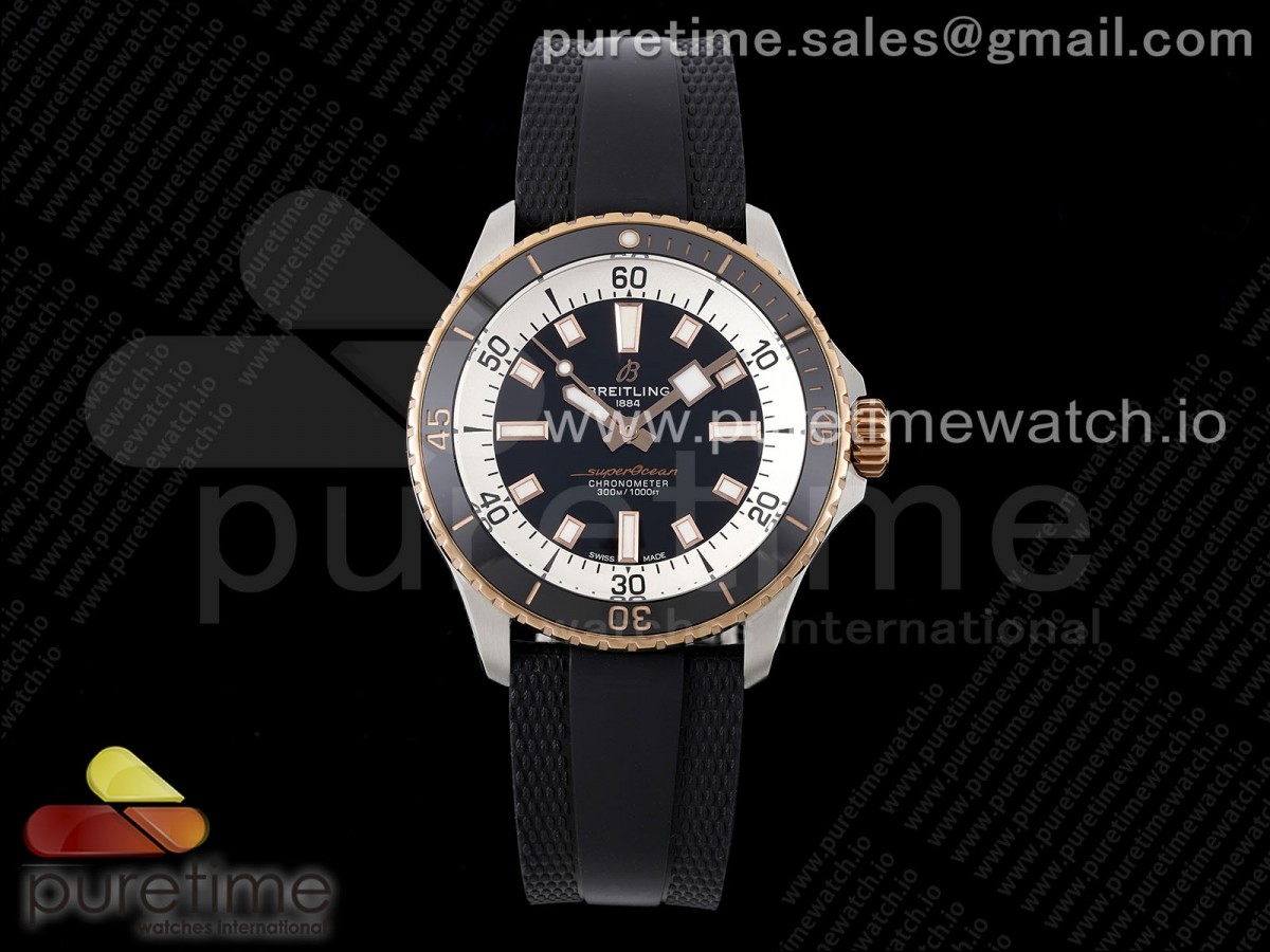 [BLSF] Breitling SuperOcean Automatic 42 SS/RG Black Dial on Black Rubber Strap A2824