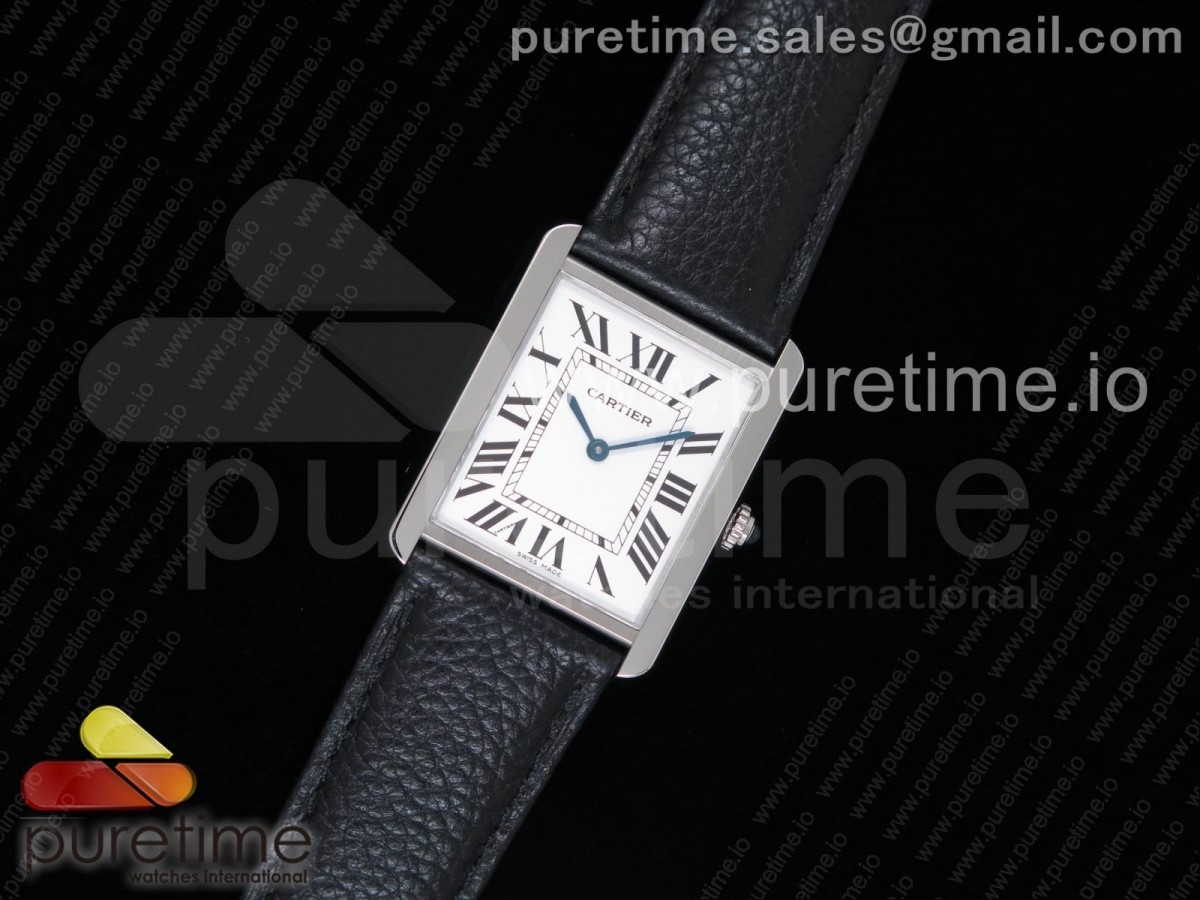 [AF] Cartier Tank Solo Ladies 28mm SS White Dial on Black Leather Strap Ronda Quartz