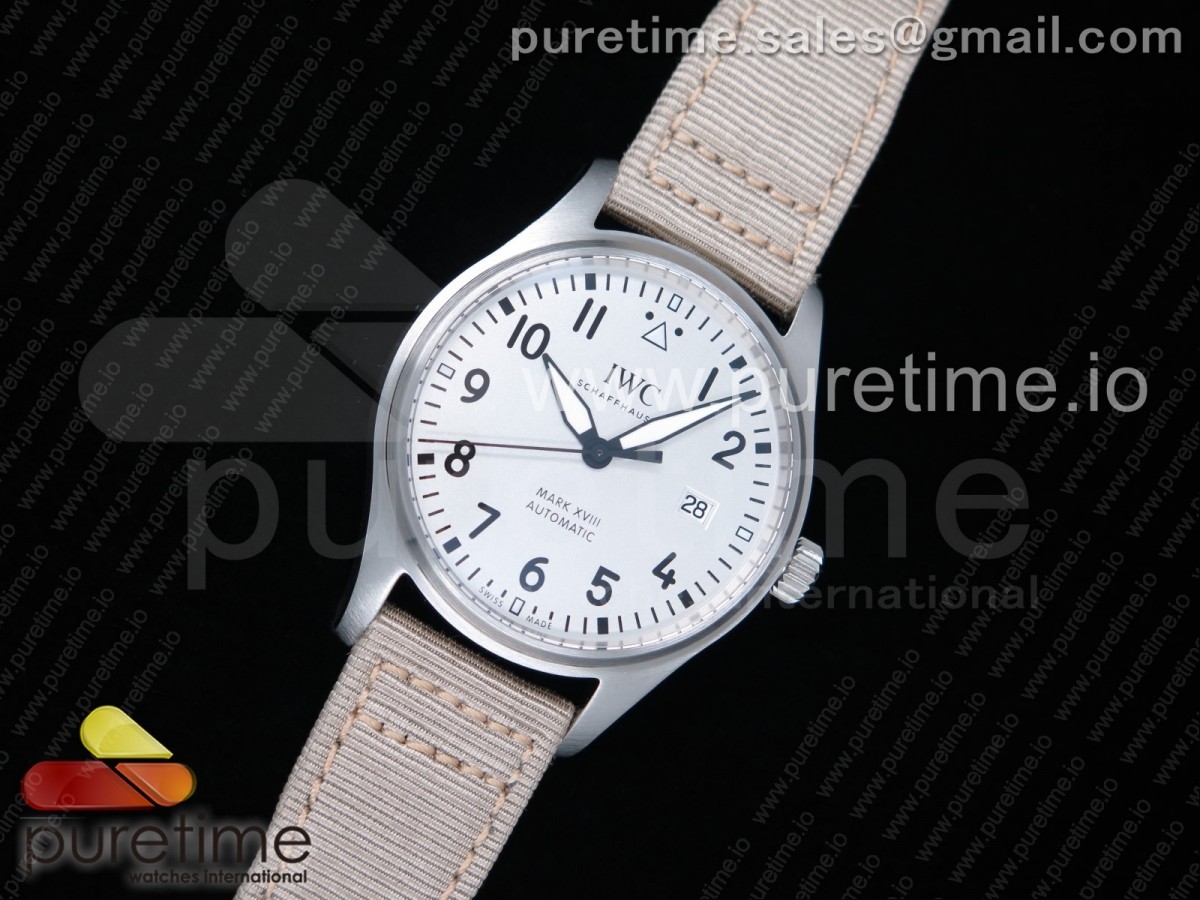 [M+F] IWC Mark XVIII IW327012 SS White Dial on White Nylon Strap A35111 (Free Nylon Strap)