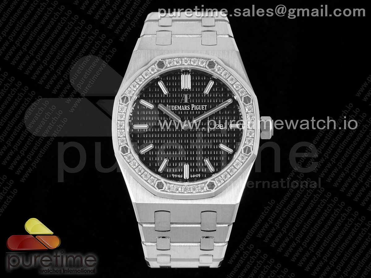 [ZF] Audemars Piguet Lady Royal Oak 33mm SS Black Dial Diamonds Bezel on SS Bracelet ETA Quartz