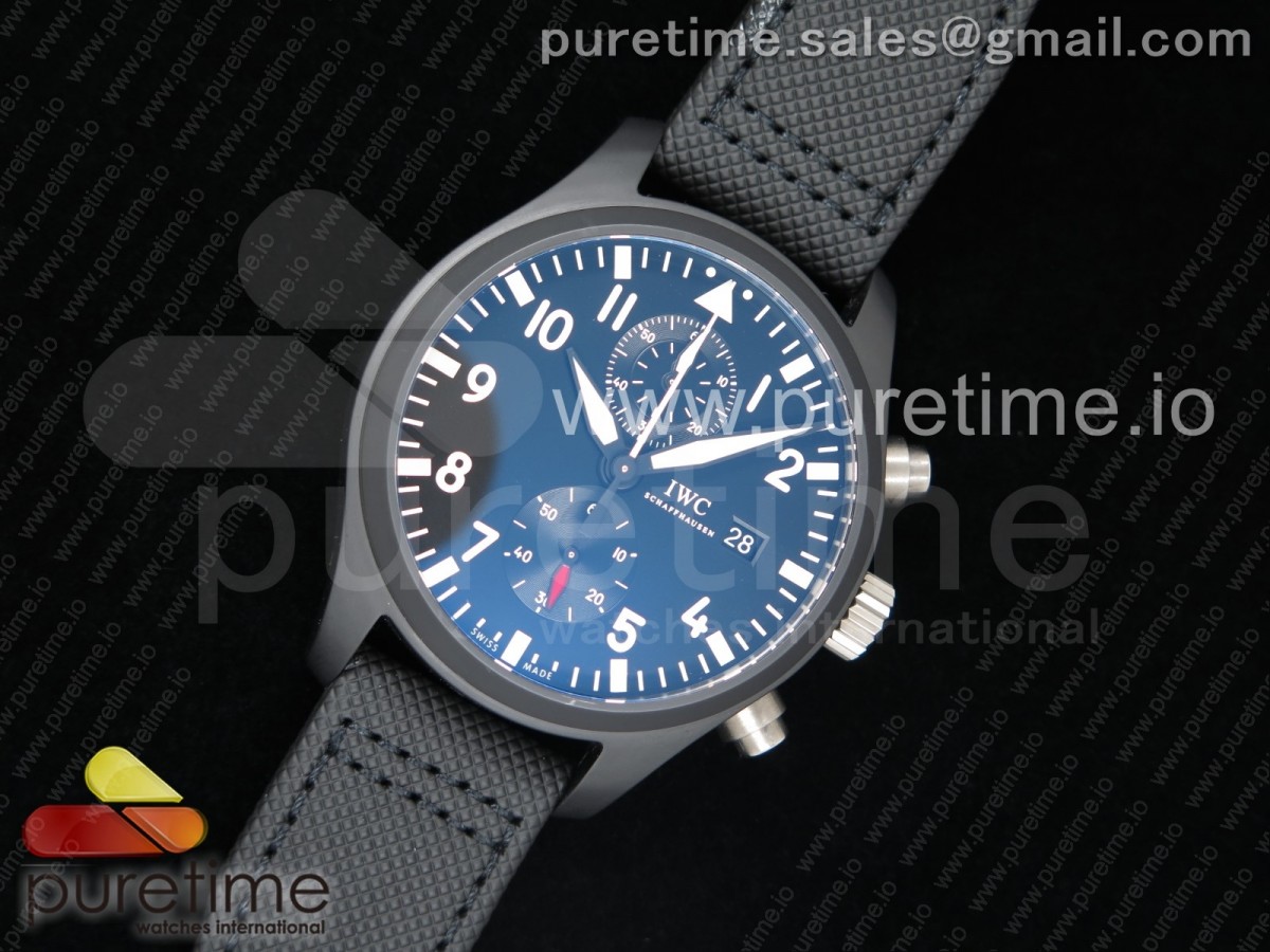 [ZF] IWC Pilot Chrono Top Gun IW389001 Real Ceramic Black Dial on Black Calfskin Strap A7750