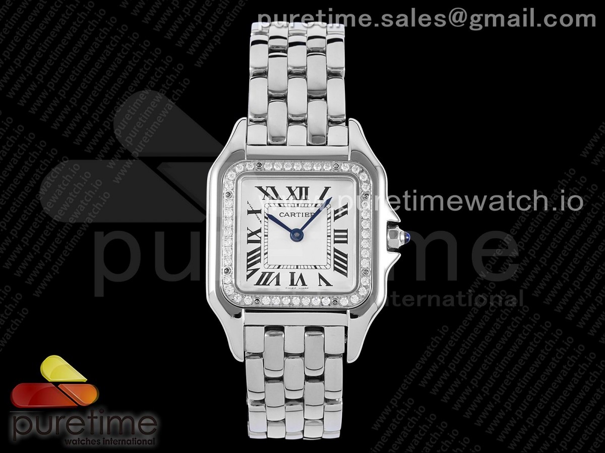 [BVF] Cartier Panthère 27mm SS White Dial Diamonds Bezel on SS Bracelet Ronda Quartz