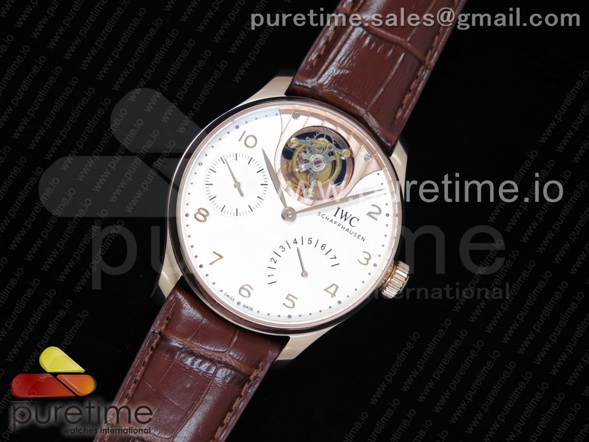 [ZF] IWC Portuguese Tourbillon IW5046 RG White Dial on Brown Leather Strap