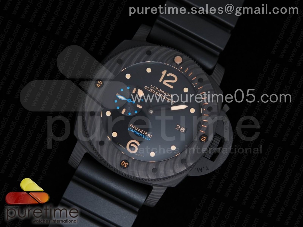 [VSF] Panerai PAM616 Carbotech on Blue Logo Black Rubber Strap P.9000 Super Clone V3 (Free Leather Strap)