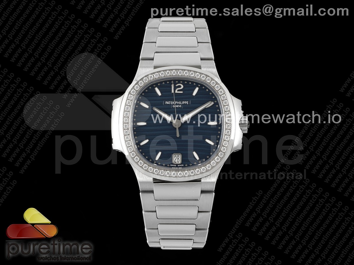 [PPF] Patek Philippe Nautilus 7118 Ladies SS Blue Dial Diamonds Bezel on SS Bracelet 324CS