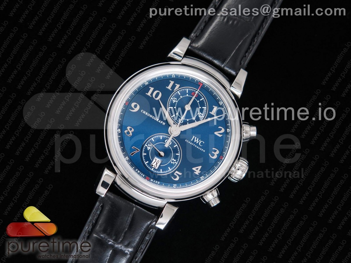 [ZF] IWC Da Vinci Chrono Laureus IW393402 SS Blue Dial SS on Black Leather Strap A7750