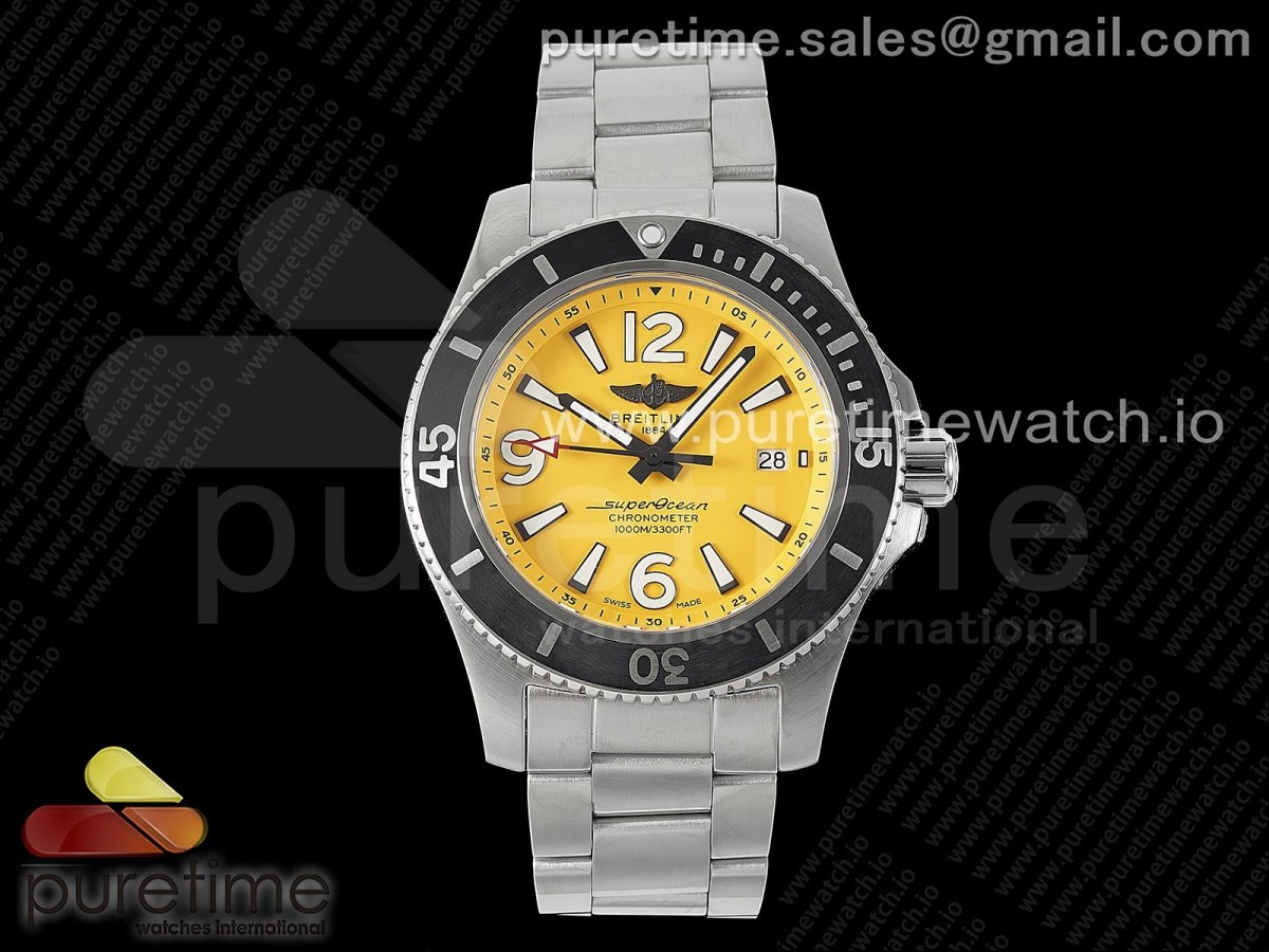 [TF] Breitling Superocean Automatic 44 Yellow Dial Black Bezel on SS Bracelet A2824