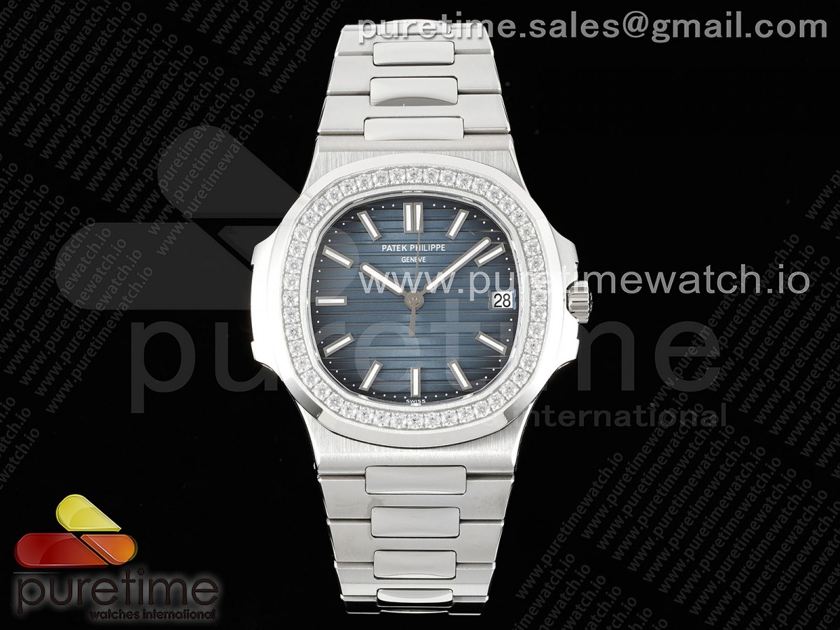 [3KF] Patek Philippe Nautilus 5711/1A Diamonds Bezel Blue Textured Dial on SS Bracelet A324 Super Clone V2