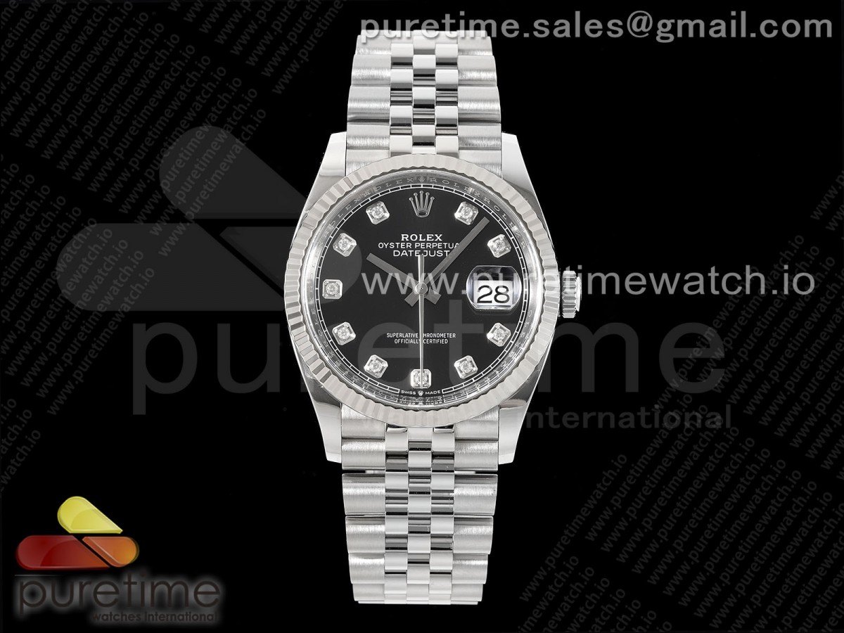 [Clean] Rolex DateJust 36 126234 904L Steel Black Diamonds Dial on Jubilee Bracelet VR3235