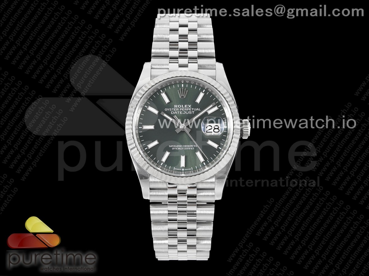 [Clean] Rolex DateJust 36 126234 904L Steel Green Stick Dial on Jubilee Bracelet VR3235