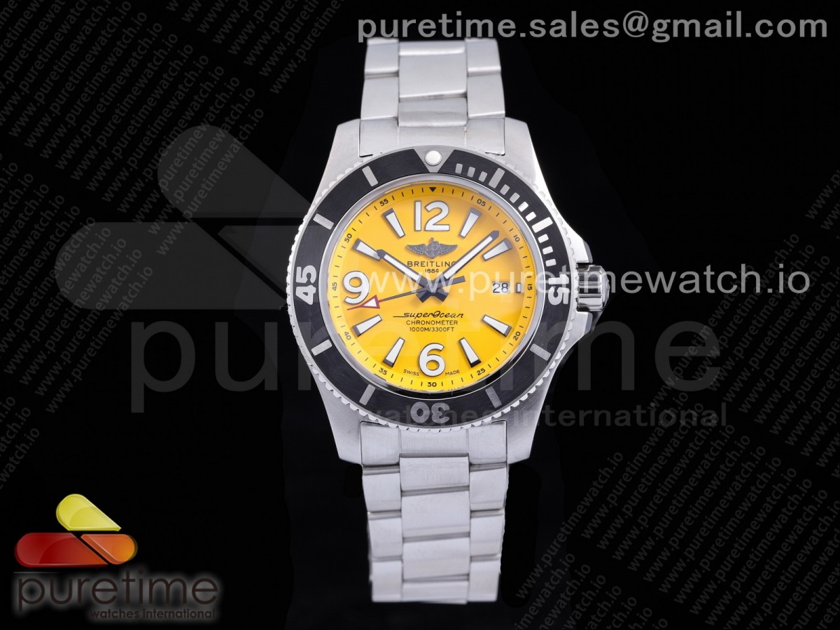 [TF] Breitling Superocean Automatic 44 Yellow Dial Black Bezel on SS Bracelet A2824