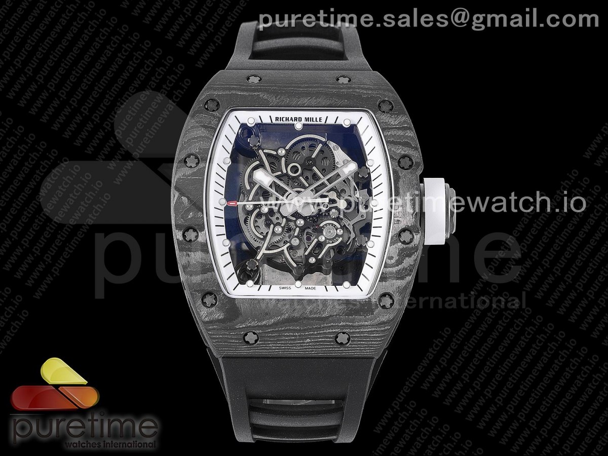 [ZF] Richard Mille RM055 Real NTPT Skeleton White Dial on Black Rubber Strap NH05A V3