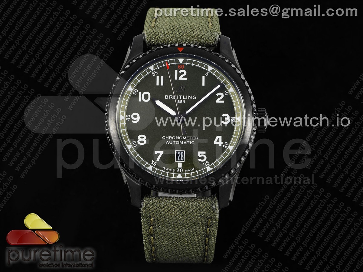 [TF] Breitling Navitimer 8 Automatic 41mm PVD Green Dial on Green Nylon Strap A2824