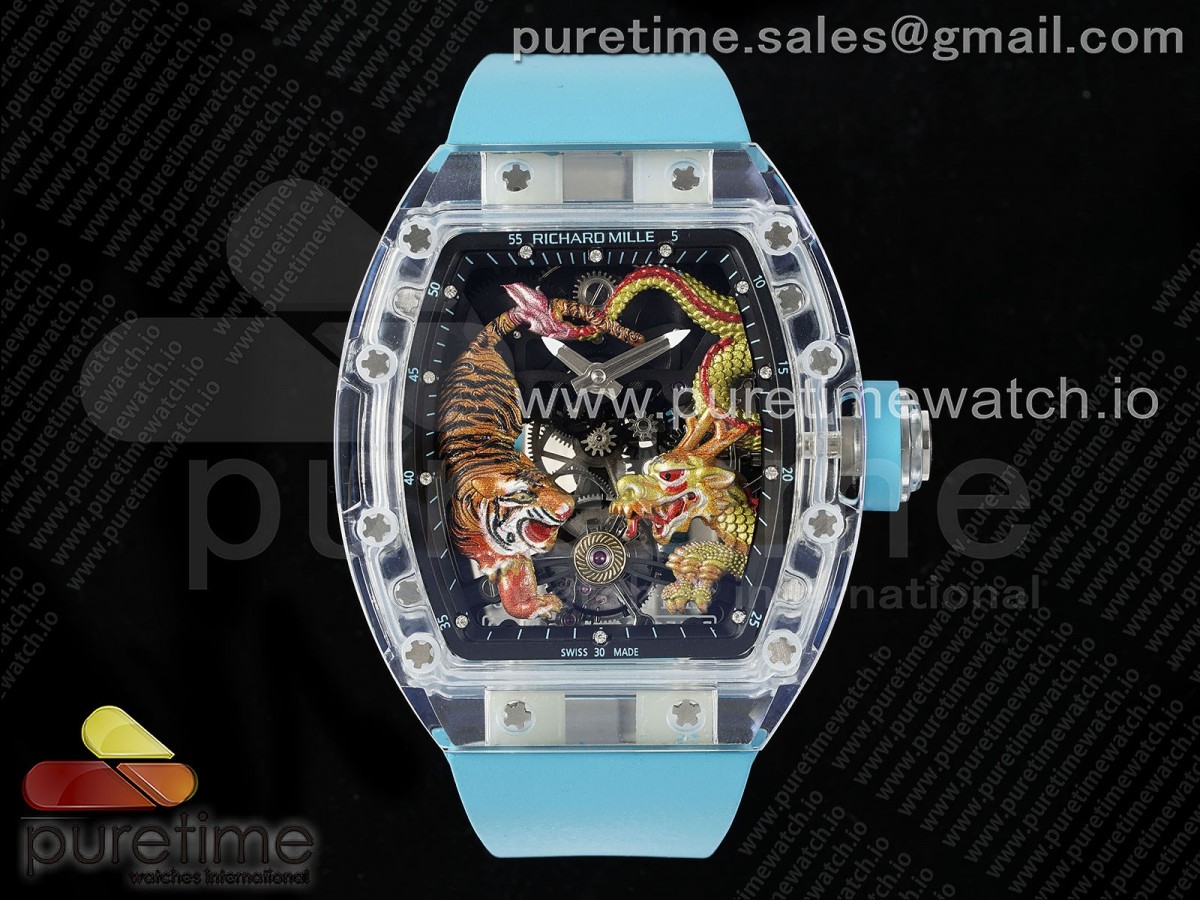 [RMF] Richard Mille RM51 Transparent Tourbillon Tiger/Dragon Dial on Blue Rubber Strap