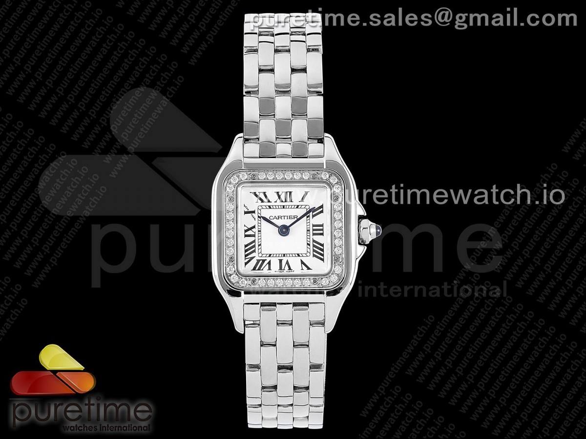 [BVF] Cartier Panthère 22mm SS White Dial Diamonds Bezel on SS Bracelet Ronda Quartz