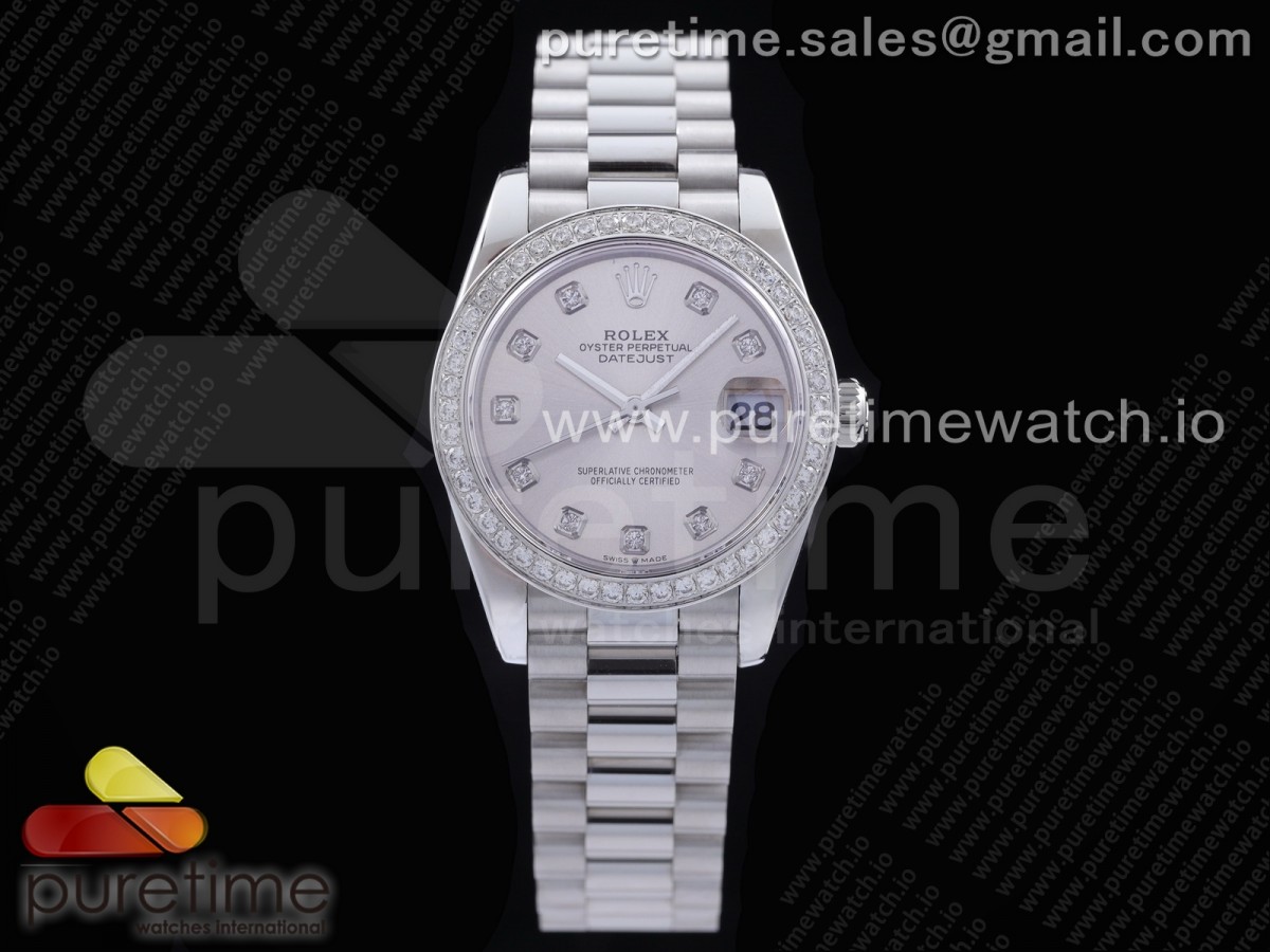 [GMF] Rolex DateJust 31 Ladies 278289 316L Steel Silver Dial Diamonds Bezel and Markers on President Syle Bracelet