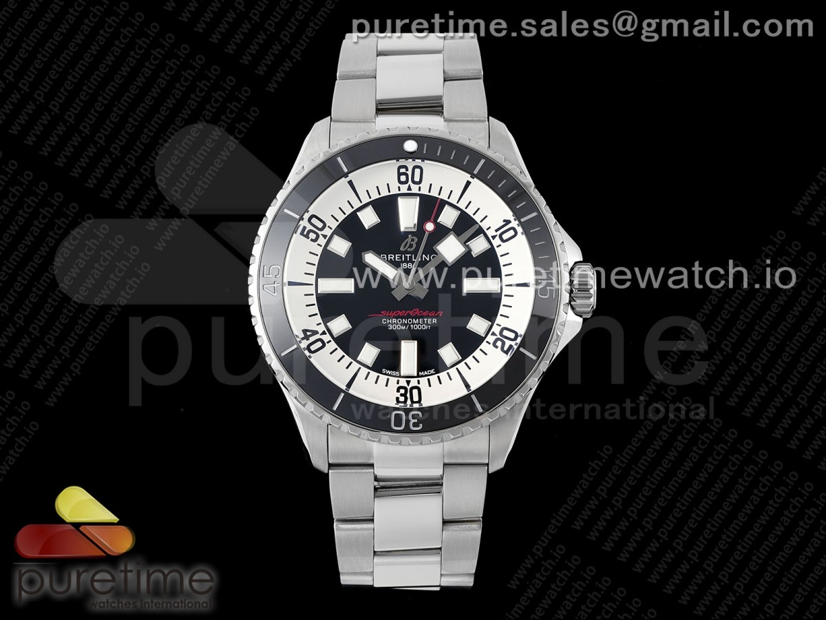 [TF] Breitling SuperOcean Automatic 44 Black/White Dial on SS Bracelet A2824