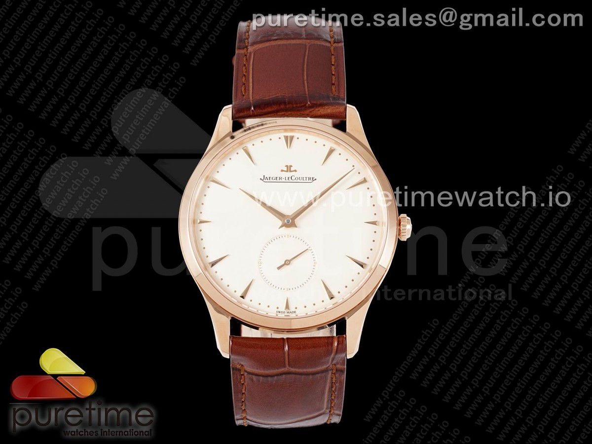 [ZF] Jaeger-LeCoultre Master Ultra Thin Small Second RG White Dial on Brown Leather Strap A896