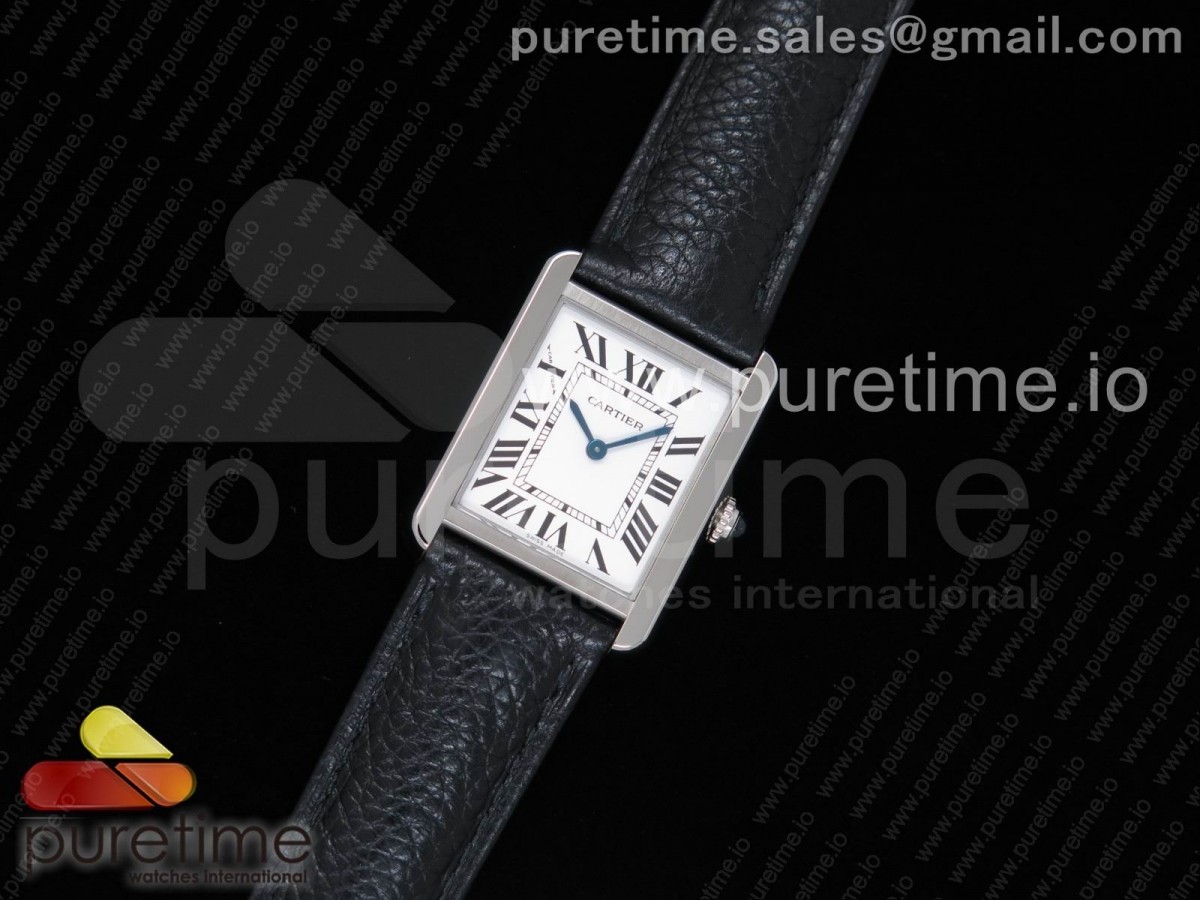 [AF] Cartier Tank Solo Ladies 25mm SS White Dial on Black Leather Strap Ronda Quartz