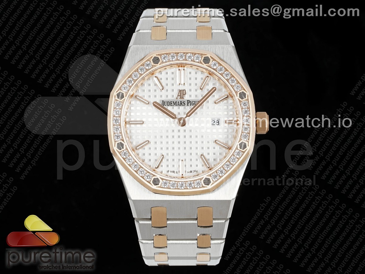 [ZF] Audemars Piguet Lady Royal Oak 33mm SS/RG White Dial Diamonds Bezel on SS/RG Bracelet ETA Quartz