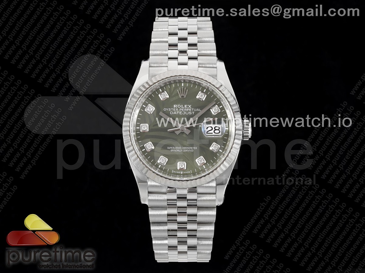 [Clean] Rolex DateJust 36 126234 904L Steel Green Leaf Diamonds Dial on Jubilee Bracelet VR3235