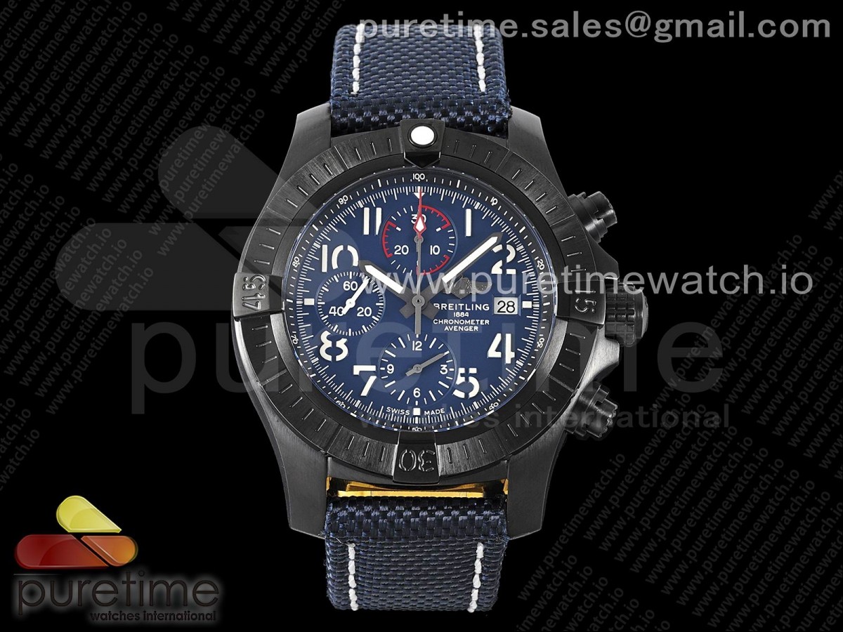 [TF] Breitling Avenger Chrono PVD Titanium Blue Dial on Blue Nylon Strap A7750