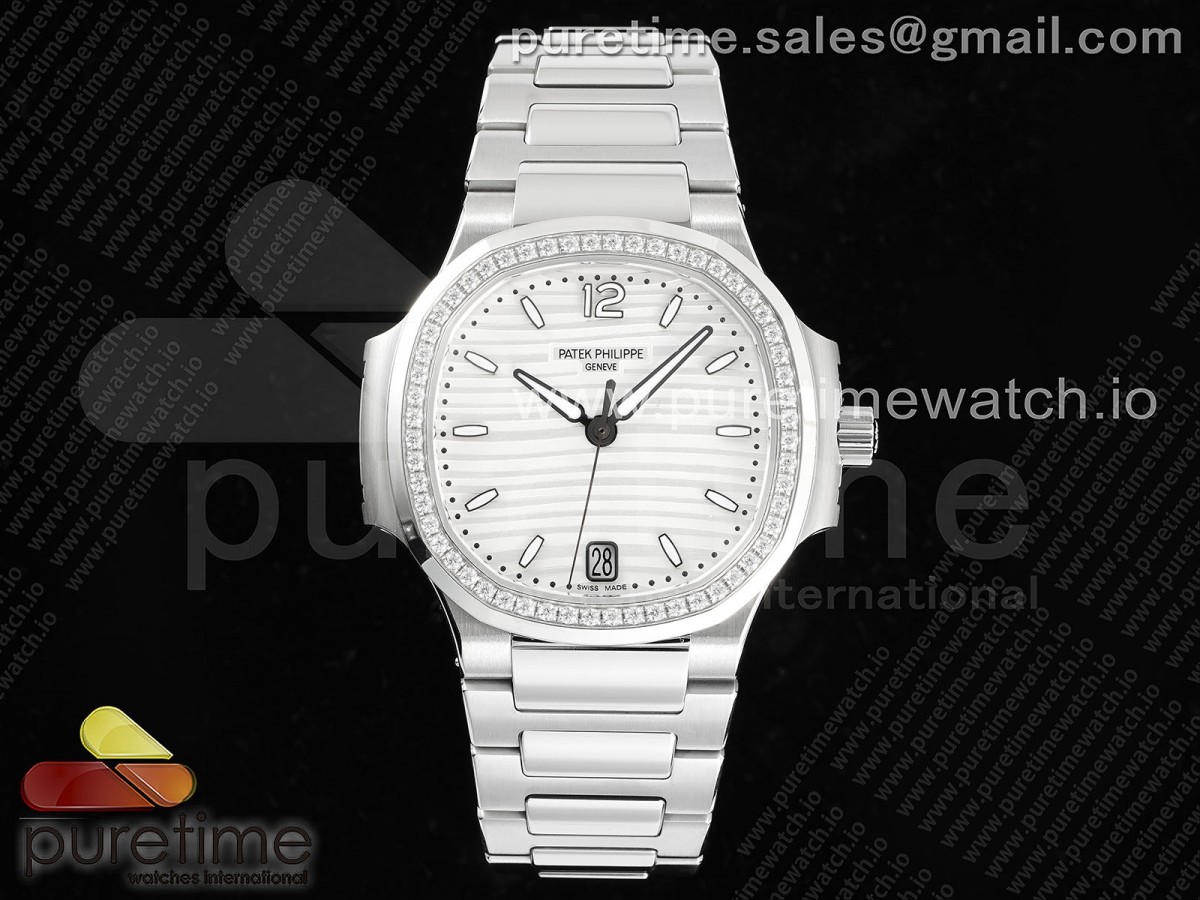 [3KF] Patek Philippe Nautilus 7118 Ladies White Dial Diamonds Bezel on SS Bracelet A324 Super Clone