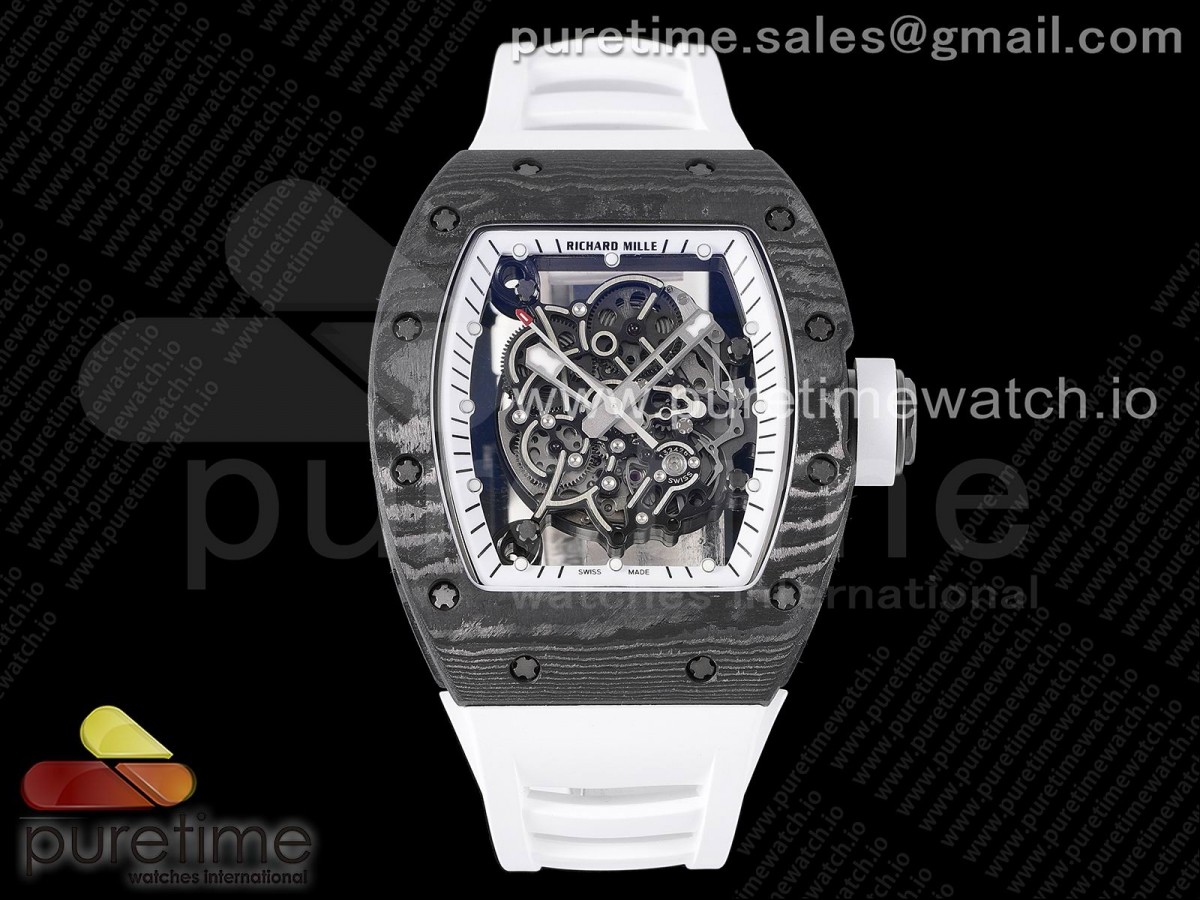 [ZF] Richard Mille RM055 Real NTPT Skeleton White Dial on White Rubber Strap NH05A V3