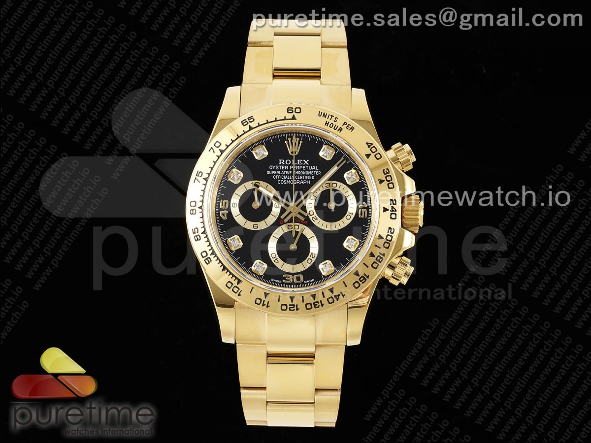 [QF] Rolex Daytona 116508 Black Diamonds Dial on YG Bracelet SA4130 V2