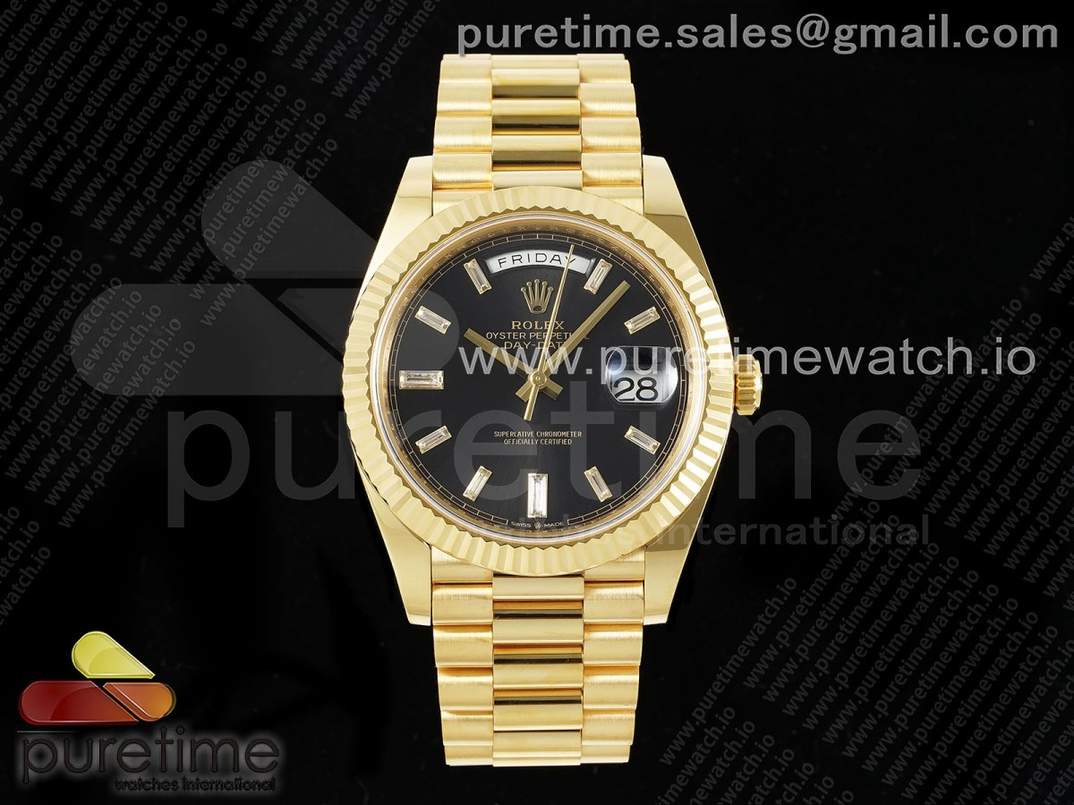 [ARF] Rolex Day Date 40 YG 228238 Black Dial Crystal Markers on President Bracelet VR3255