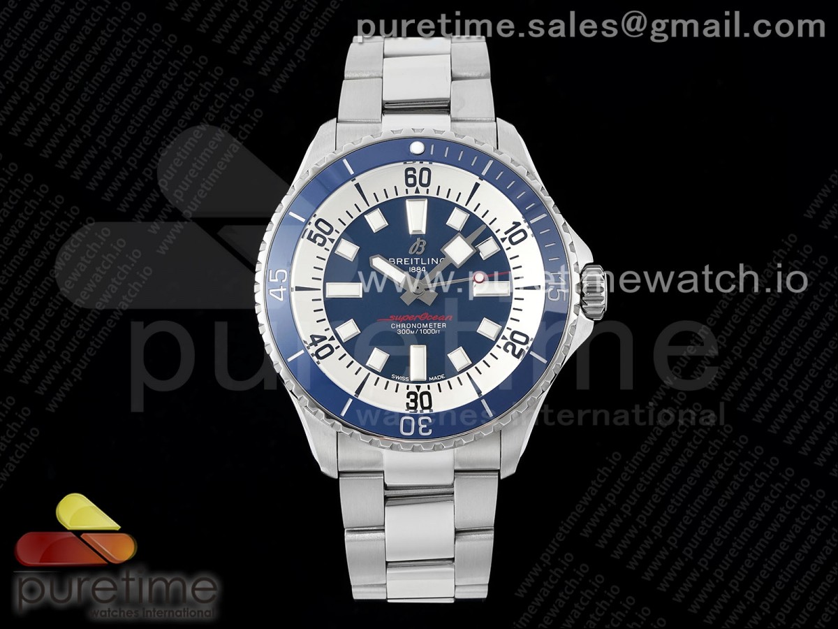 [TF] Breitling SuperOcean Automatic 44 Blue Ceramic Bezel Blue/White Dial on SS Bracelet A2824