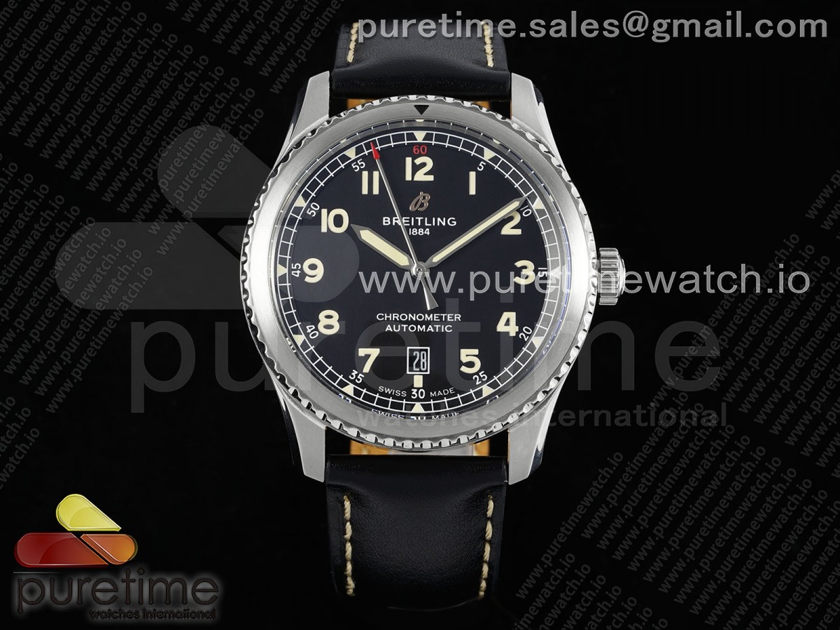 [TF] Breitling Navitimer 8 Automatic 41mm SS Black Dial on Black Leather Strap A2824