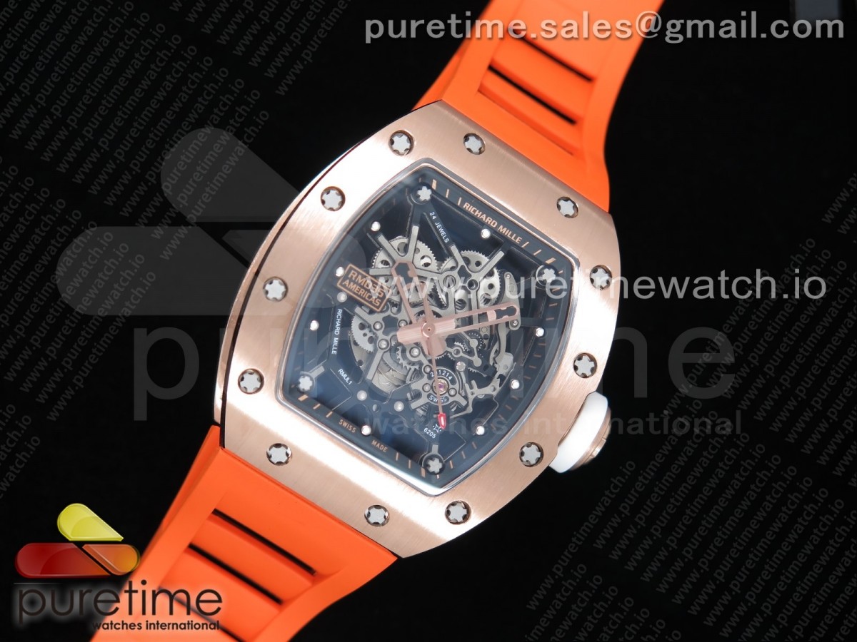 [KVF] Richard Mille RM035-02 RG Skeleton Dial Black on Orange Rubber Strap MIYOTA8215