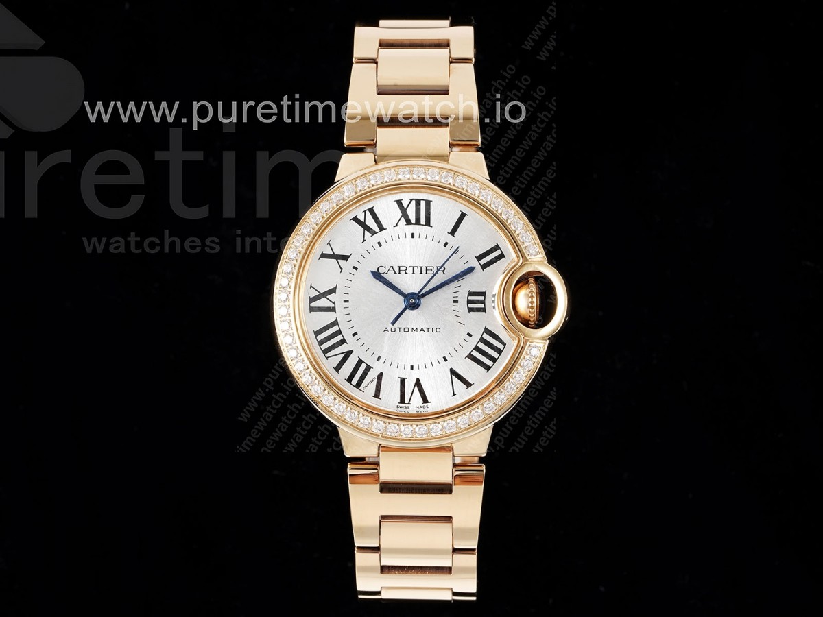 [3KF] Cartier Ballon Bleu 33mm RG White Dial 1 Line Diamonds Bezel on RG Bracelet A076