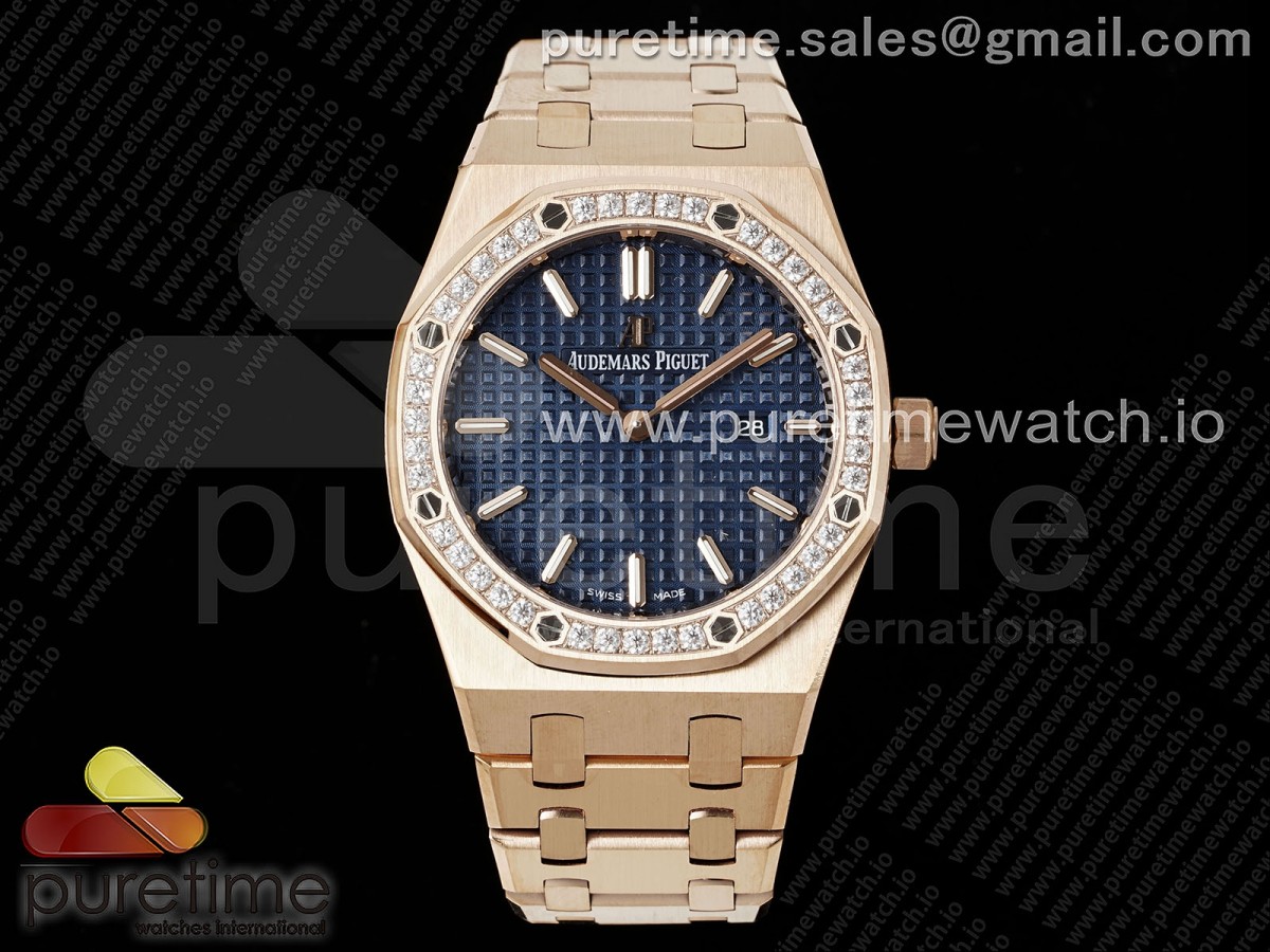 [ZF] Audemars Piguet Lady Royal Oak 33mm RG Blue Dial Diamonds Bezel on RG Bracelet ETA Quartz