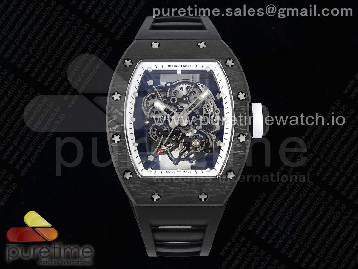 [RMF] Richard Mille RM055 NTPT Skeleton White Dial on Black Rubber Strap Clone RMUL2