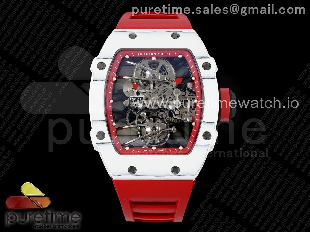 [RMF] Richard Mille RM027-02 Nadal Real Tourbillon White Forge Carbon Red Inner Bezel on Red Rubber Strap