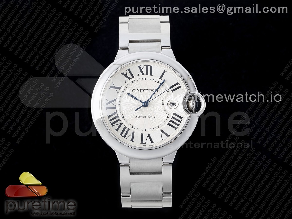 [AF] Cartier Ballon Bleu 42mm SS White Texture Dial on SS Bracelet A2824 V5