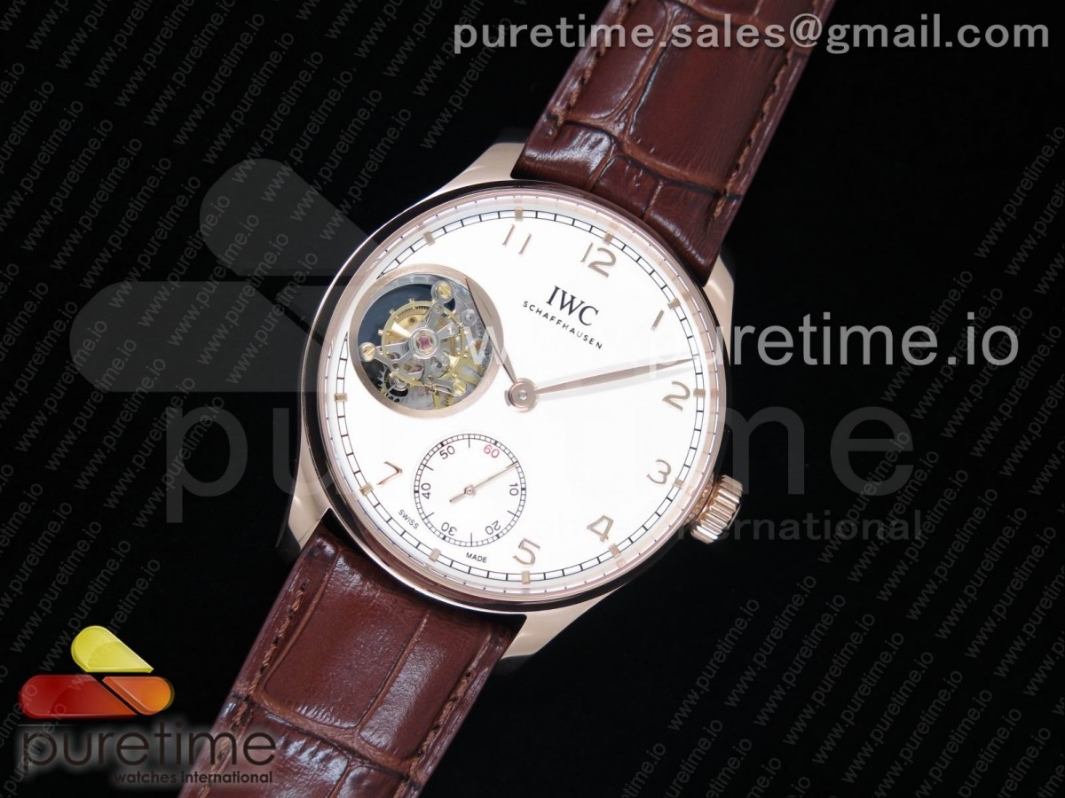 [ZF] IWC Portuguese Tourbillon IW5463 RG White Dial on Brown Leather Strap