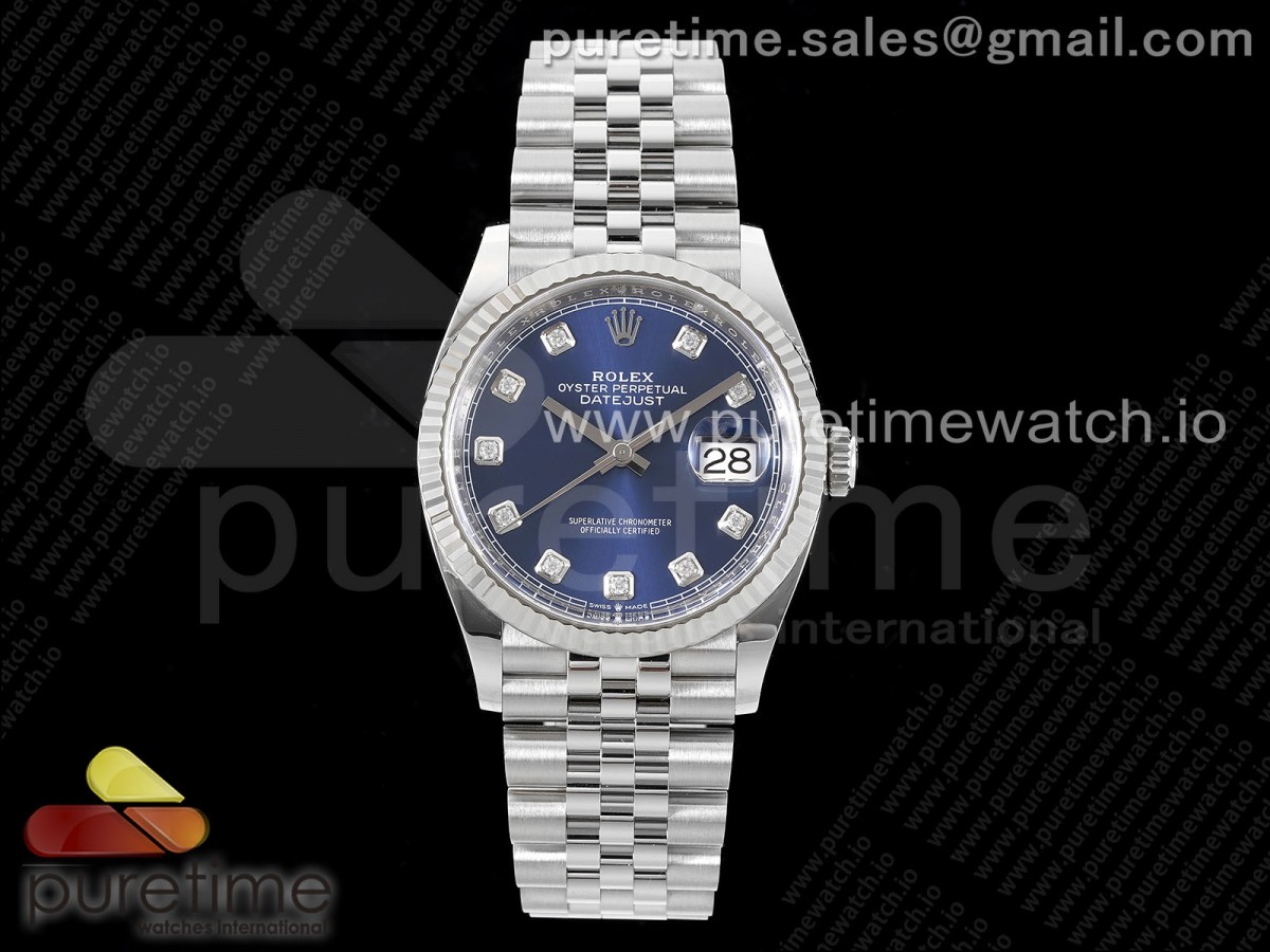 [Clean] Rolex DateJust 36 126234 904L Steel Blue Diamonds Dial on Jubilee Bracelet VR3235