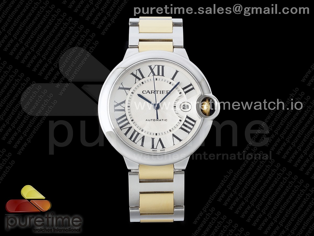 [AF] Cartier Ballon Bleu 42mm SSYG White Texture Dial on SS/YG Bracelet A2824 V5