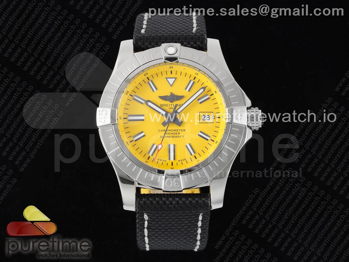 [TF] Breitling Avenger Automatic 43mm SS Yellow Dial on Black Nylon Strap A2824