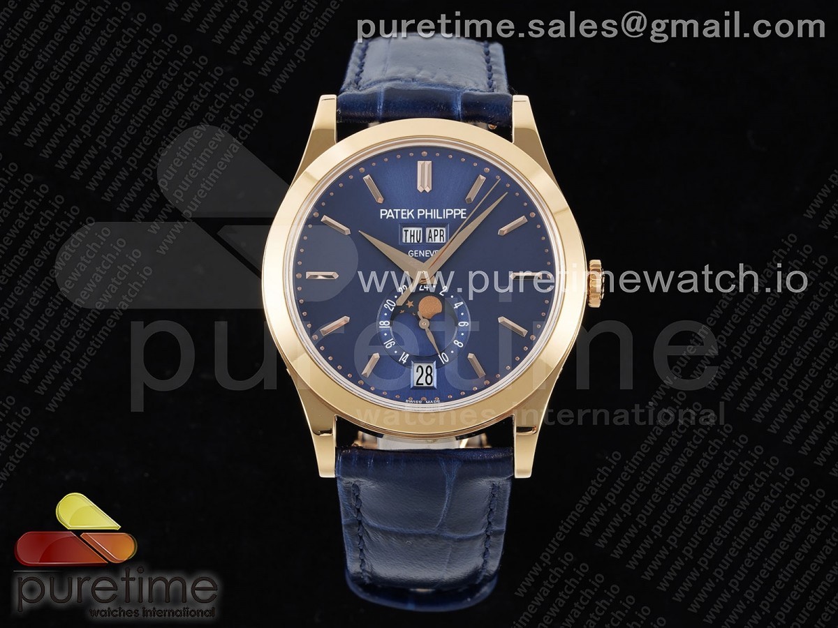 [ZF] Patek Philippe Annual Calendar Moonphase 5396 RG Blue Stick Dial on Blue Leather Strap A324