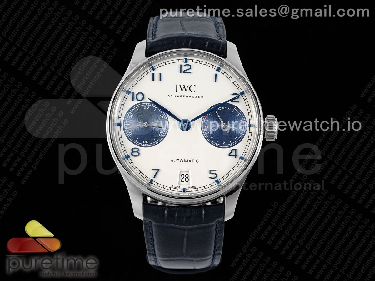 [AZF] IWC Portuguese Real PR IW500715 SS White/Blue Dial on Blue Leather Strap A52010