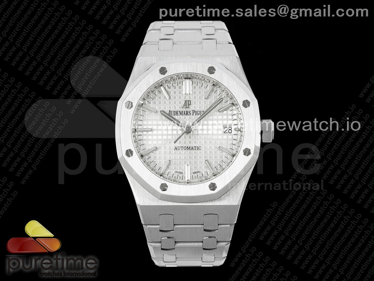 [ZF] Audemars Piguet Royal Oak 37mm 15450 SS White Textured Dial on SS Bracelet SA3120 Super Clone