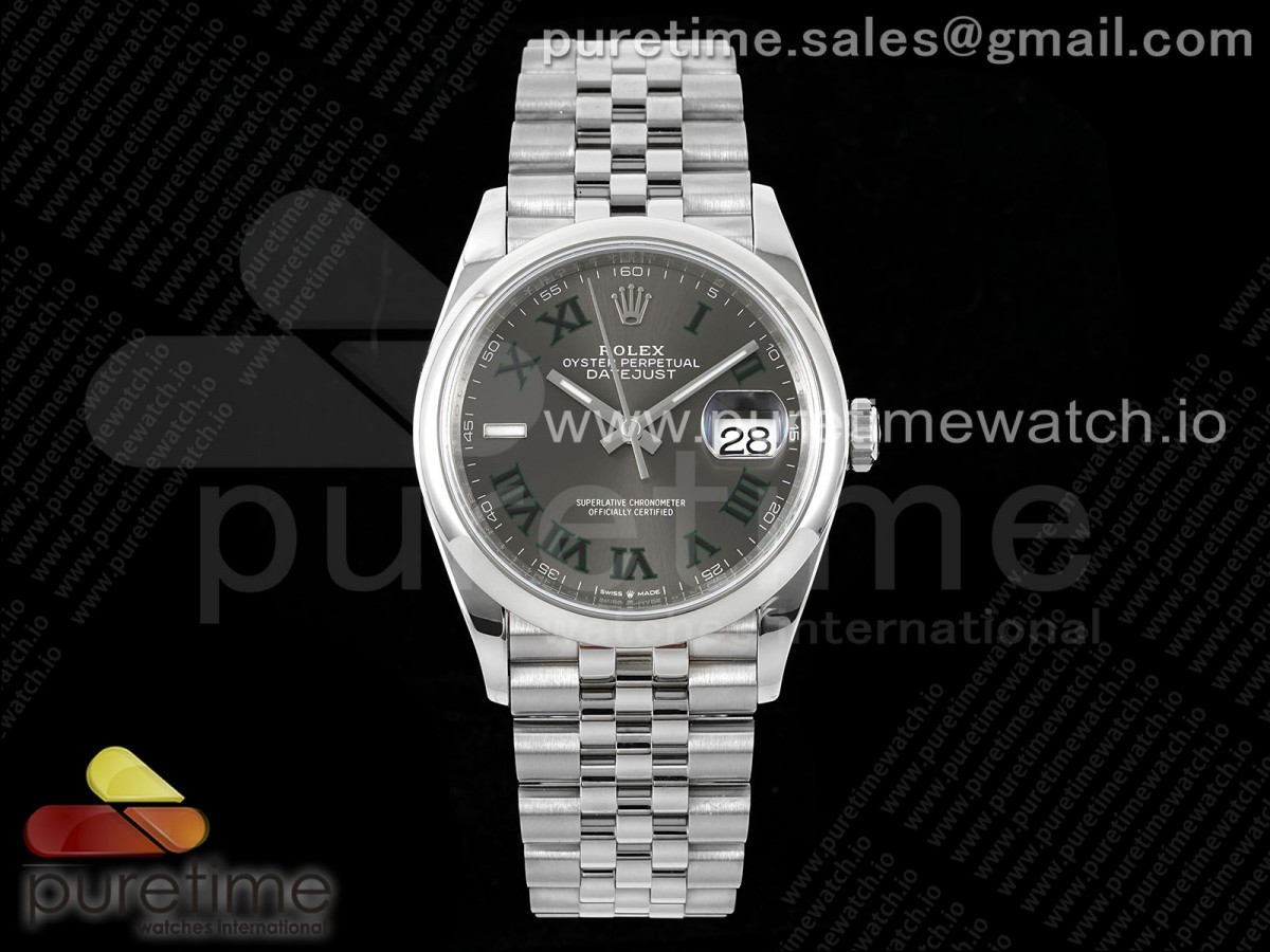 [VSF] Rolex DateJust 36 SS 126200 904L Steel Gray Dial Green Roman on Jubilee Bracelet VS3235